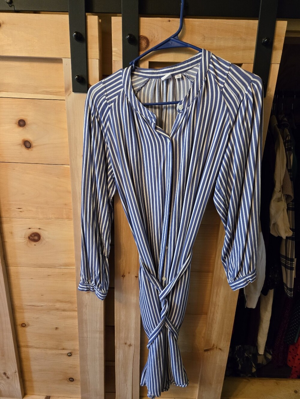 GAP Blue and White Striped Button-Front Shirt Dress Like MEGAN MARKLES